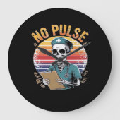 Grappig Skeleton Nurse Geen Pulse Design – Dark Hu Grote Klok (Voorkant)