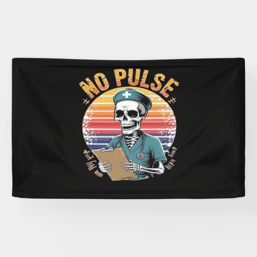 Grappig Skeleton Nurse Geen Pulse Design – Dark Hu Spandoek (Horizontaal)