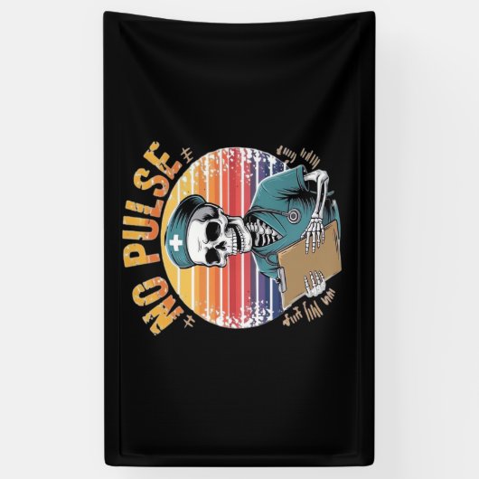 Grappig Skeleton Nurse Geen Pulse Design – Dark Hu Spandoek (Verticaal)