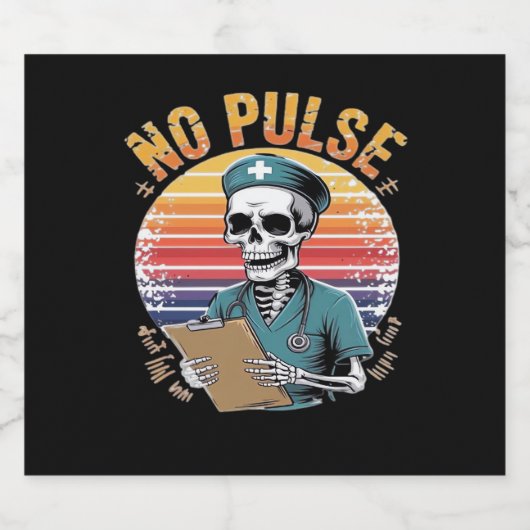 Grappig Skeleton Nurse Geen Pulse Design – Dark Hu Sparkling Wijnetiket (Enkel label)