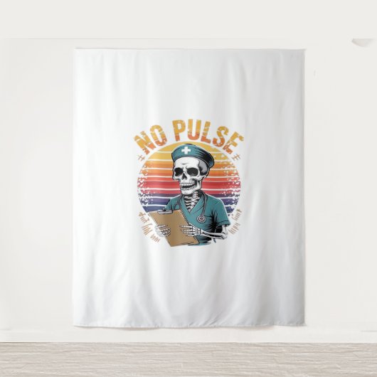 Grappig Skeleton Nurse Geen Pulse Design – Dark Hu Wandkleed (Voorkant)