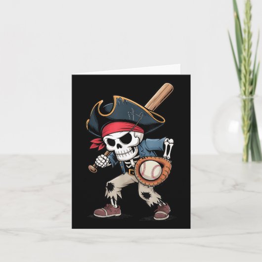 Grappig Skeleton Pirate Baseball Halloween Kostuum Kaart (Voorkant)