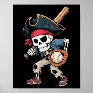 Grappig Skeleton Pirate Baseball Halloween Kostuum Poster