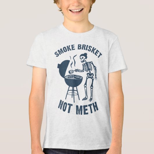 Grappig Skeleton Retro BBQ Smoke Brisket Niet _1 Tri-Blend Shirt (Voorkant)