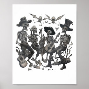 Grappig Skeleton Skull Dancing Singing Rock Music Poster