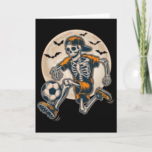 Grappig Skeleton Soccer Mannen Boys Kinder Hallowe Kaart (Voorkant)