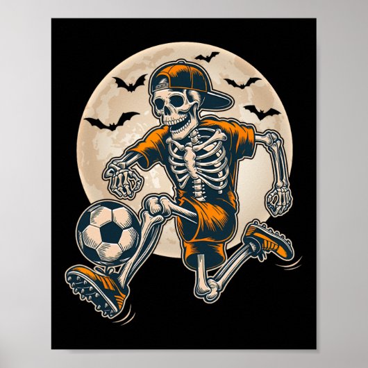 Grappig Skeleton Soccer Mannen Boys Kinder Hallowe Poster (Voorkant)
