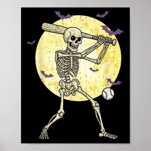 Grappig Skeleton Spelen Honkbal Grappig Halloween Poster (Voorkant)