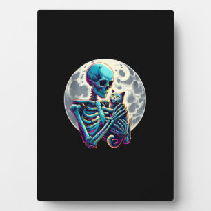 Grappig Skeleton spelen met A Schattige Cat Skull  Fotoplaat