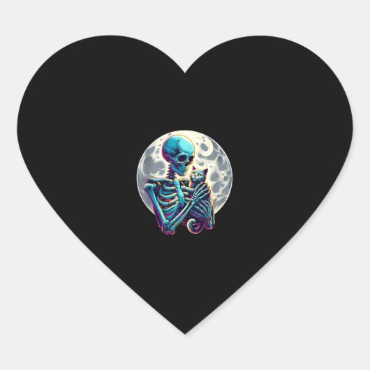 Grappig Skeleton spelen met A Schattige Cat Skull  Hart Sticker (Voorkant)