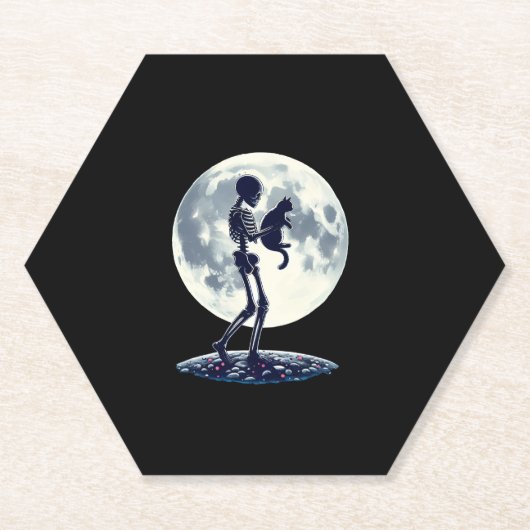 Grappig Skeleton spelen met A Schattige Cat Skull Kartonnen Onderzetters (Voorkant)