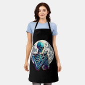 Grappig Skeleton spelen met A Schattige Cat Skull Schort (Gedragen)