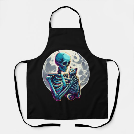 Grappig Skeleton spelen met A Schattige Cat Skull Schort (Voorkant)