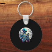 Grappig Skeleton spelen met A Schattige Cat Skull  Sleutelhanger (Voorkant)