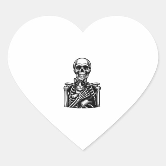 Grappig Skeleton spelen met een kat Grafische sche Hart Sticker (Voorkant)