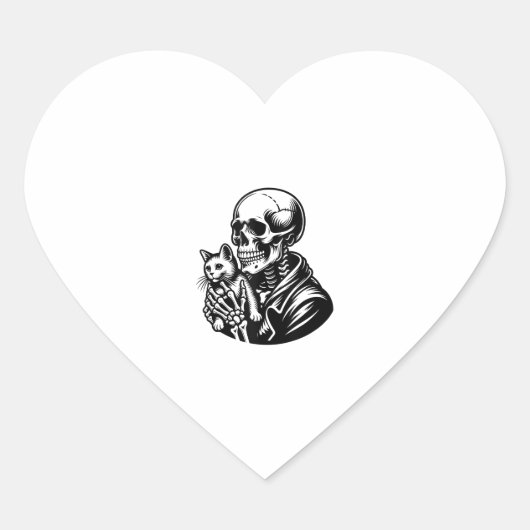 Grappig Skeleton spelen met een kat Grafische sche Hart Sticker (Voorkant)