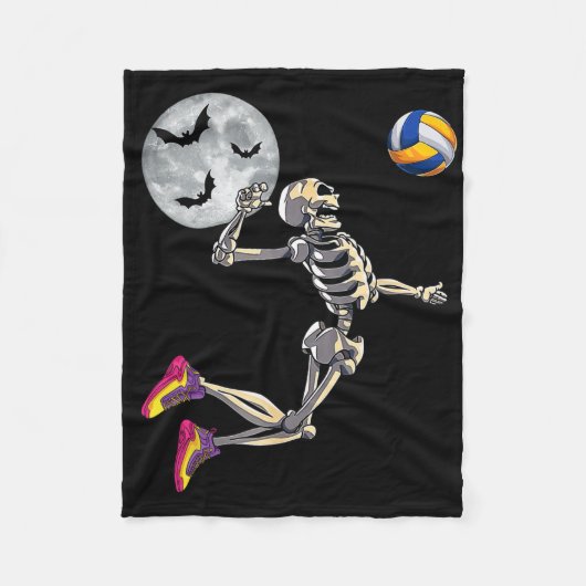 Grappig Skeleton Spelen Volleybal Happy Halloween  Fleece Deken (Voorkant)