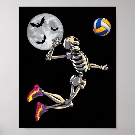 Grappig Skeleton Spelen Volleybal Happy Halloween  Poster (Voorkant)