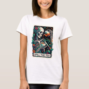 Grappig Skeleton Spill de Tea Tarot T-shirt
