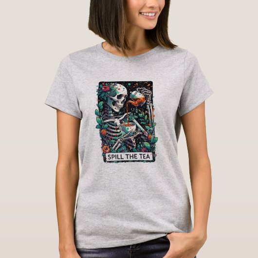 Grappig Skeleton Spill De Tea Tarot Verontwaardigd T-shirt (Voorkant)
