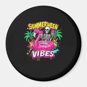 Grappig Skeleton Summerween Vibes Flamingo Pool Ic Magneet
