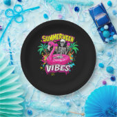 Grappig Skeleton Summerween Vibes Flamingo Pool Ic Papieren Bordje (Feest)