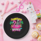 Grappig Skeleton Summerween Vibes Flamingo Pool Ic Papieren Bordje (Feest)