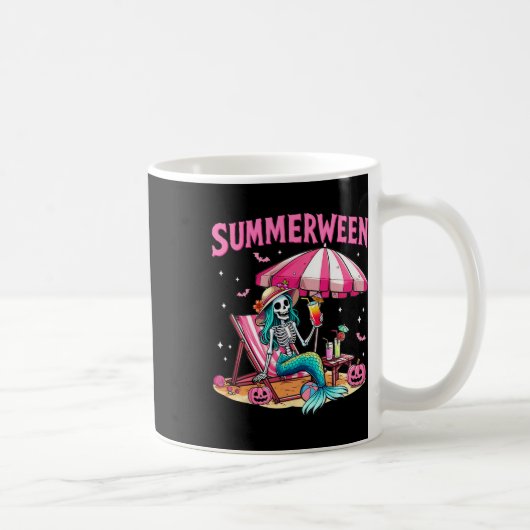 Grappig Skeleton Summerween Zeemeermin Beach Hallo Koffiemok (Rechts)