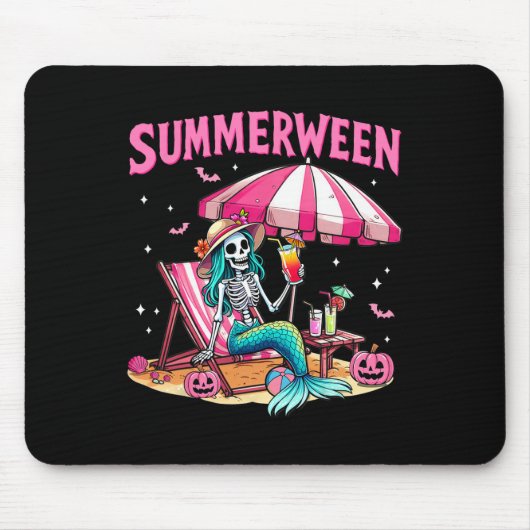Grappig Skeleton Summerween Zeemeermin Beach Hallo Muismat (Voorkant)