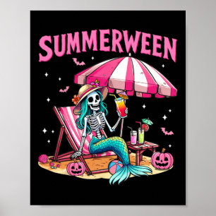 Grappig Skeleton Summerween Zeemeermin Beach Hallo Poster