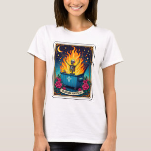 Grappig Skeleton Tarot Emotionele Dumpster Fire T-shirt