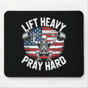 Grappig Skeleton US Vlag Lift Heavy Pray Hard Gym Muismat