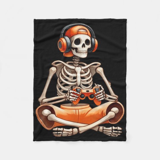 Grappig Skeleton Videogame Halloween Gaming Gamer Fleece Deken (Voorkant)