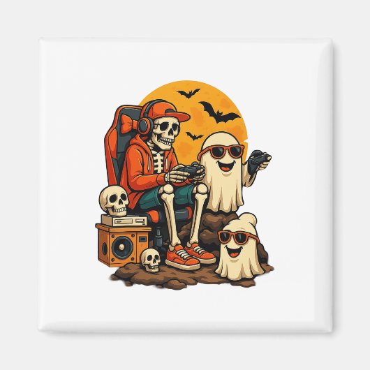 Grappig Skeleton Videogame Halloween Gaming Gamer Magneet (Voorkant)