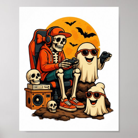 Grappig Skeleton Videogame Halloween Gaming Gamer Poster (Voorkant)