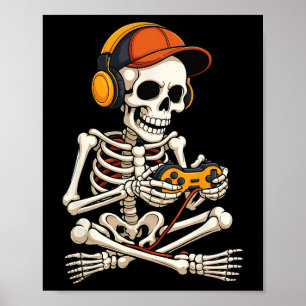 Grappig Skeleton Videogame Halloween Gaming Gamer Poster