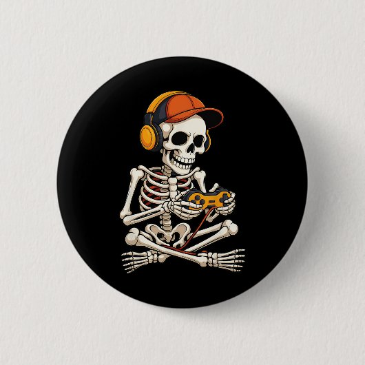 Grappig Skeleton Videogame Halloween Gaming Gamer Ronde Button 5,7 Cm (Voorkant)