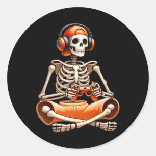Grappig Skeleton Videogame Halloween Gaming Gamer  Ronde Sticker