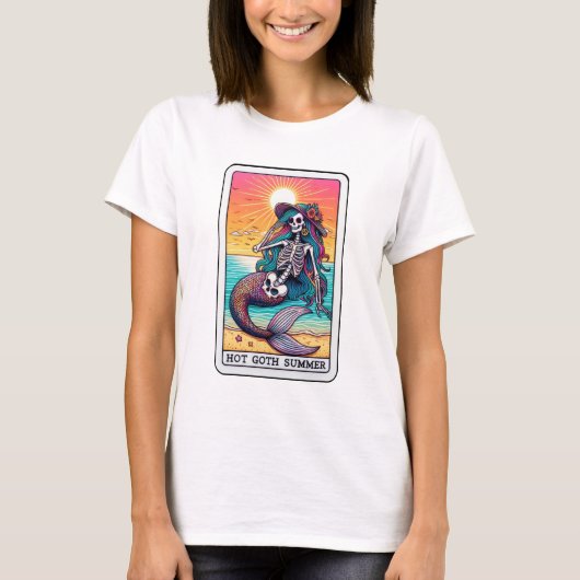 Grappig Skeleton Zeemeermin Tarot Hot Gothic Summe T-shirt (Voorkant)
