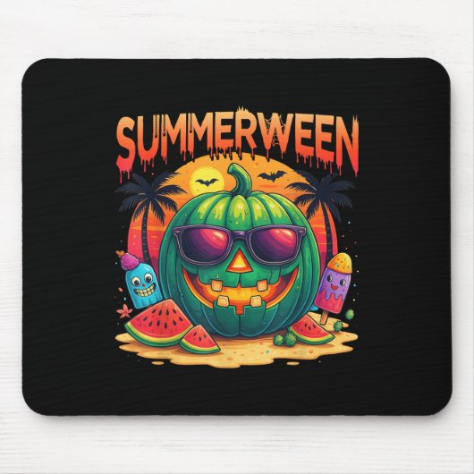 Grappig Skeleton Zomer Tussen Watermeloen Jack-o Muismat (Voorkant)