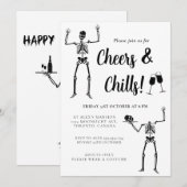 Grappig Skeleton Zwart & Wit Halloween Party Kaart (Voorkant / Achterkant)
