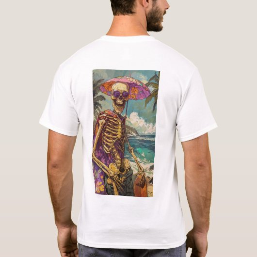 Grappig skeletor op vakantie AR 916 T-shirt (Achterkant)