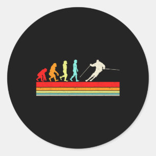 Grappig Skiën Evolutie Winter Sport Retro Design Ronde Sticker