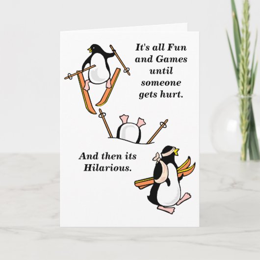 Grappig  skiën is fout gegaan kaart (Voorkant)