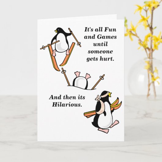 Grappig  skiën is fout gegaan kaart (Gele Bloem)