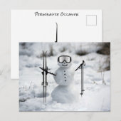 Grappig Skiën Kerst Sneeuwman Winter Seizoensgebon Briefkaart (Voorkant / Achterkant)