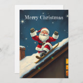 Grappig Skiën Rood Vrolijk Kerstman Feestdagenkaart (Voorkant / Achterkant)