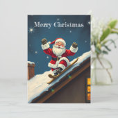Grappig Skiën Rood Vrolijk Kerstman Feestdagenkaart (Staand voorkant)