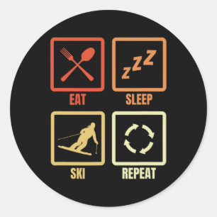 Grappig Skier Schema Skiënder Wintersport Ronde Sticker