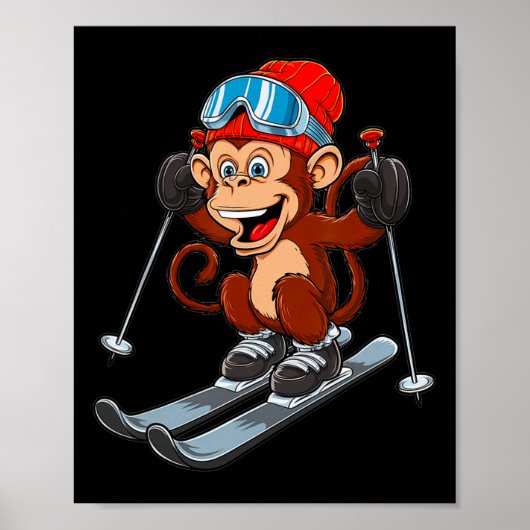 Grappig Skiing Aap Wintersport Poster (Voorkant)